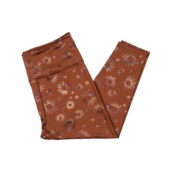 Beyond Yoga Womens Sun Print High Waisted Metallic Midi Leggings Cinnamon Tan XS - Picture 3 of 10